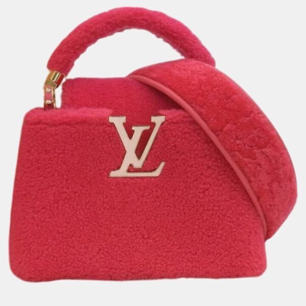 Louis Vuitton Pink Shearling Mini Capucines Top Handle Bags